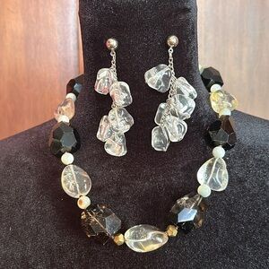 Vintage Glass Statement Necklace with Lucite Earrings (Set)